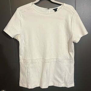 Ann Taylor Cream Tunic Short Sleeve Shirt - Embroidered shoulder / waist accent